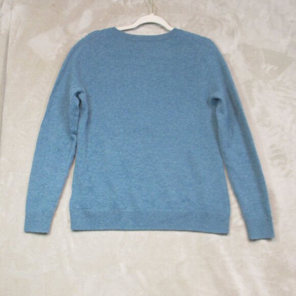 TAHARI 100% 2-Ply Cashmere V-Neck Sweater in Deep Heathered Teal Blue Size M - Picture 2 of 8